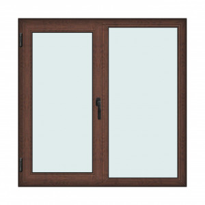 Fereastra 150x150cm, 2 canate, maro, nuc, stanga si rabatare, Klass, 7cm, 6 camere, 2 garnituri