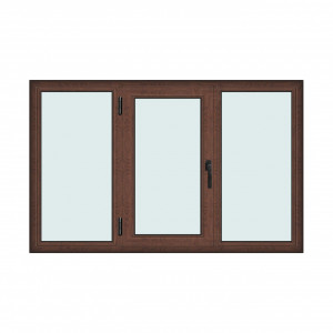 Fereastra 190x120cm, 3 canate, maro, nuc, stanga si rabatare, Klass, 7cm, 6 camere, 2 garnituri - Img 1
