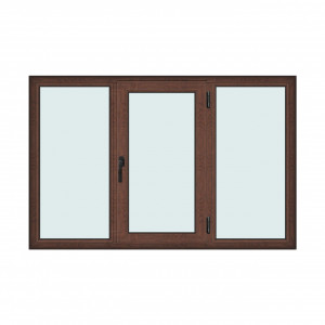 Fereastra 200x130cm, 3 canate, maro, nuc, dreapta si rabatare, Klass, 7cm, 6 camere, 2 garnituri