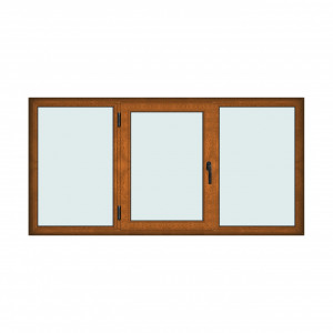 Fereastra 240x120cm, 3 canate, maro, stejar auriu, stanga si rabatare, Klass, 7cm, 6 camere, 2 garnituri