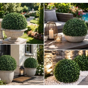 Minge decorativa artificiala verde cu frunze tip buxus 20cm, BK99237 - Img 6