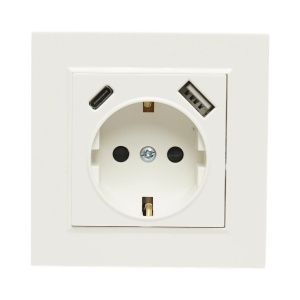 Priza schuko alba incastrata 220V, 16A, 2xUSB A+C 5V 2.1A, ABS 80x80mm, DISRP29 - Img 2
