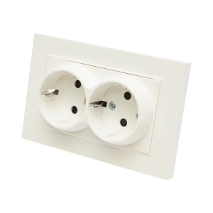 Priza schuko dubla alba incastrata 220V, 16A, ABS 83x150mm, DISRP30