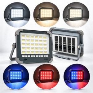 Proiector LED portabil 100W cu panou solar 3W, baterie 3600mAh, 6 moduri de iluminare, magnet, carlig, USB Power Bank 210x170x55mm Breckner Germany, BK00155