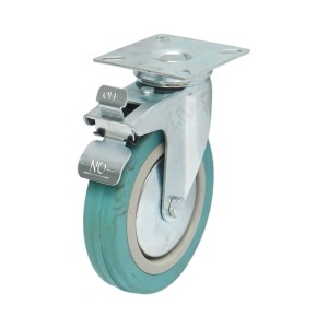 Roata pivotanta 125x27mm cu frana, cauciuc plin albastru, placa otel 75x75mm 60kg, DISVF84