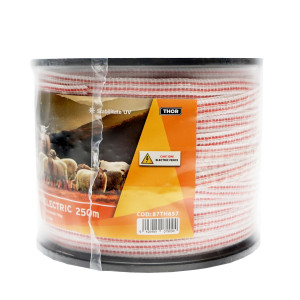 Rola banda rosu-alb 10mm insertie metalica 4x0.16mm SS, rezistenta 13 Ohm/m, 250m gard electric, Cod: 87TH657, Brand: THOR - Img 2