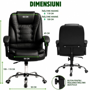 Scaun de birou ergonomic directorial cu suport lombar, piele ecologica neagra, rotativ, spatar si inaltime reglabile, BRECKNER GERMANY, BK99243 - Img 7