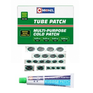 Set 20 petice vulcanizare rotunde 25mm, 32mm, 42mm, 50mm + 1 tub adeziv 20ml pentru camere de aer Michel, DISVG87