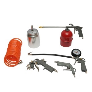 Set 5 piese aer comprimat vopsit, suflat, umflat, spalat cu furtun spiralat 5m , Cod: BK76145, Breckner Germania - Img 1