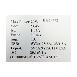 Sistem solar fotovoltaic portabil cu panou 20W cu regulator tensiune USB, Type-C pentru camping, Cod: BK69792, Brand: BRECKNER GERMANY - Img 2
