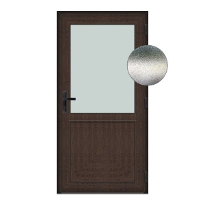 Usa Hamburg, PVC & termopan, 100x200cm, wenge (tabac), dreapta, Klass, 6cm, 4 camere, sticla mata nisip alb