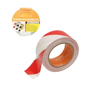 Banda adeziva de avertizare si marcare podea PVC rosu-alb 48mm x 33m HighPower, AAA159