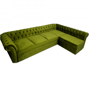 Chesterfield Hosszabbítható Colcolcolar, 300x195x75cm, 6 ülés, Velutto 9 Olive , "L" alakú, jobbra, Glasspandoor