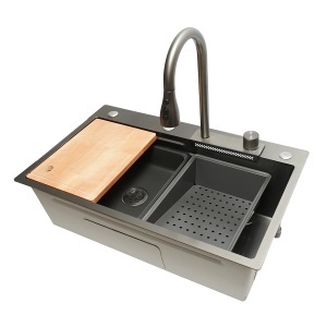 Chiuveta bucatarie multifunctionala din otel inoxidabil cu functie cascada, scurgator, tava, tocator si accesorii incluse, dimensiune 75x46x22cm, DISPK34 - Img 4