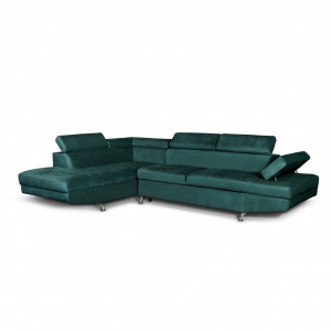 Colțar Extensibil Lotus, 300x200x75cm, 5 locuri, Velutto 10 Dark Green, în formă de "L", stanga, Glasspandoor