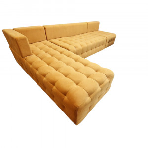 Colțar Fix Bologna, 320x200x75cm, 7 locuri, Luna V-08 Orange , în formă de "L", stanga, cu taburete mare inclus, Glasspandoor - Img 8