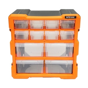 Cutie depozitare portocalie din plastic modulara, 12 sertare 267x262x157mm, Cod: DISKU14, Brand: BRECKNER GERMANY