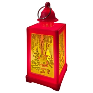 Felinar Crăciun cu LED – Roșu, Decor cu Moș Crăciun / Om de Zăpadă