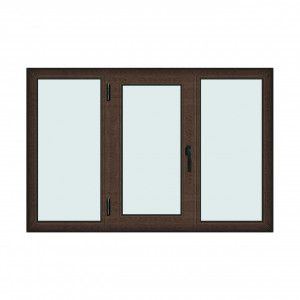 Fereastra 180x120cm, 3 canate, wenge (tabac), stanga si rabatare, Klass, 7cm, 6 camere, 2 garnituri - Img 1