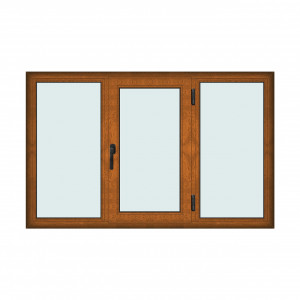 Fereastra 190x120cm, 3 canate, maro, stejar auriu, dreapta si rabatare, Klass, 7cm, 6 camere, 2 garnituri - Img 1