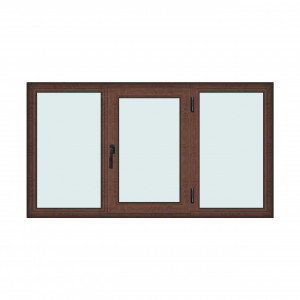 Fereastra 200x110cm, 3 canate, maro, nuc, dreapta si rabatare, Klass, 7cm, 6 camere, 2 garnituri - Img 1