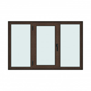 Fereastra 200x130cm, 3 canate, wenge (tabac), stanga si rabatare, Klass, 7cm, 6 camere, 2 garnituri - Img 1