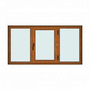 Fereastra 210x110cm, 3 canate, maro, stejar auriu, dreapta si rabatare, Klass, 7cm, 6 camere, 2 garnituri - Img 1