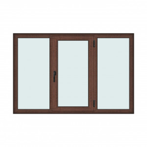 Fereastra 210x140cm, 3 canate, maro, nuc, dreapta si rabatare, Klass, 7cm, 6 camere, 2 garnituri - Img 1