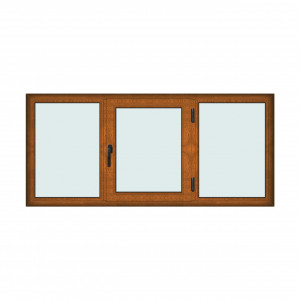 Fereastra 220x100cm, 3 canate, maro, stejar auriu, dreapta si rabatare, Klass, 7cm, 6 camere, 2 garnituri - Img 1