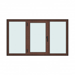 Fereastra 220x130cm, 3 canate, maro, nuc, stanga si rabatare, Klass, 7cm, 6 camere, 2 garnituri