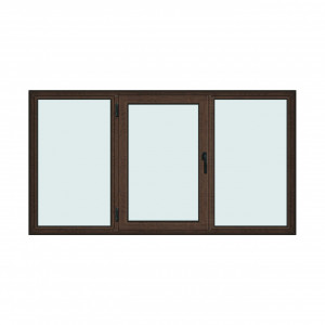 Fereastra 240x130cm, 3 canate, wenge (tabac), stanga si rabatare, Klass, 7cm, 6 camere, 2 garnituri - Img 1