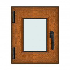 Fereastra 50x60cm, 1 canat, maro, stejar auriu, stanga si rabatare, Klass, 7cm, 6 camere, 2 garnituri - Img 1