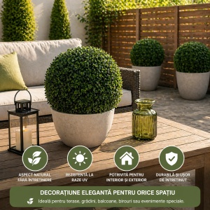 Minge decorativa artificiala verde cu frunze tip buxus 20cm, BK99237 - Img 3
