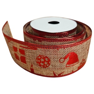 Panglică Crăciun – Maro cu Roșu, Fulgii de Zăpadă, 5 cm × 2.80 m