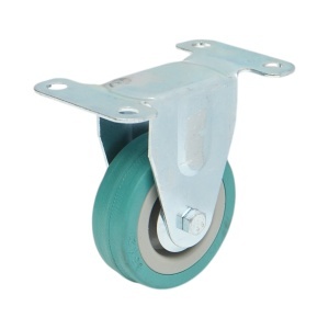 Roata fixa 65x19mm fara frana, cauciuc plin albastru, placa otel 100x59mm 35kg, DISVF76