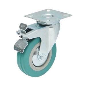 Roata pivotanta 100x26mm cu frana, cauciuc plin albastru, placa otel 75x75mm 55kg, DISVF83