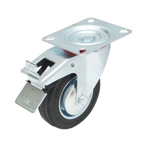 Roata pivotanta industriala 100x30mm cu frana, cauciuc plin negru, placa otel 100x80mm 55kg, DISVF66