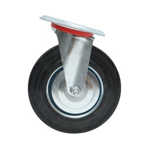 Roata pivotanta industriala 200x44mm fara frana, cauciuc plin negru, placa otel 135x105mm 140kg, DISVF59 - Img 2