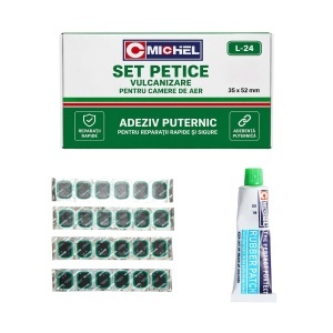 Set 24 petice vulcanizare ovale 35x52mm + 1 tub adeziv 20ml pentru camere de aer L-24 Michel, DISWL19