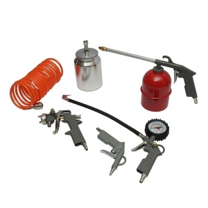 Set 5 piese aer comprimat vopsit, suflat, umflat, spalat cu furtun spiralat 5m , Cod: BK76145, Breckner Germania - Img 2