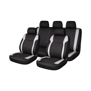 Set huse scaune auto universale Negru-Gri Diamond, piele ecologica matlasata, fata + spate 9 piese, DISVG55