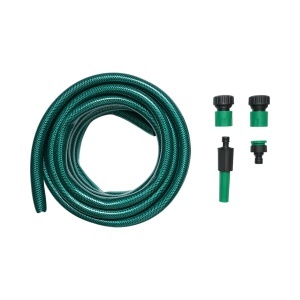 Set rola 7.5m furtun gradina PVC impletit 3/4 inch cu duza stropit reglabila, conectori si adaptor robinet 3/4-1/2 inch, DISTP01