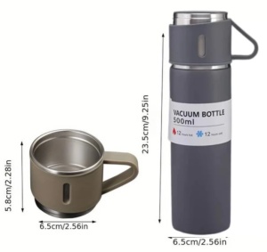 Set Termos cu 2 Căni – 500 ml, Perete Dublu Vacuum, 12h Cald/Rece, Bază Antiderapantă - Img 7