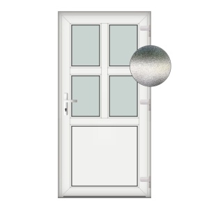 Usa Aruba, PVC & termopan, 80x210cm, alba, dreapta, Klass, 7cm, 6 camere, sticla mata nisip alb