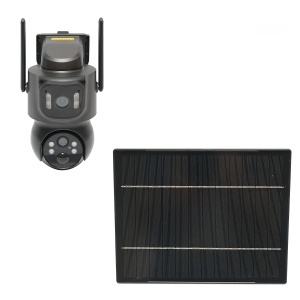 Camera supraveghere lentila duala 4 MP cu panou solar 7.6W, baterie 18650 incarcare rapida, WIFI 2.4 GHz, rotativa 360 grade PTZ cu senzor de miscare, detectie umana PIR, alarma, night vision si aplicatie iCSee, BRECKNER GERMANY, BK79703