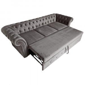 Canapea Extensibila Chesterfield, 250x100x75cm, 3 locuri, Velutto 18 Anthracite, Glasspandoor - Img 2