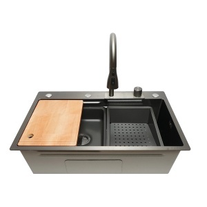 Chiuveta bucatarie multifunctionala din otel inoxidabil cu functie cascada, scurgator, tava, tocator si accesorii incluse, dimensiune 75x46x22cm, DISPK34
