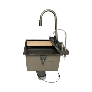 Chiuveta bucatarie multifunctionala din otel inoxidabil grafit mat PVD cu doua baterii, afisaj digital temperatura, doua cascade, dozator detergent, spalator pahare, scurgator, tava, tocator si accesorii incluse 75x46x22cm, DISVM36 - Img 6