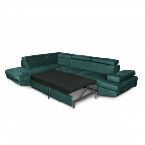 Colțar Extensibil Lotus, 300x200x75cm, 5 locuri, Velutto 10 Dark Green, în formă de "L", stanga, Glasspandoor - Img 2