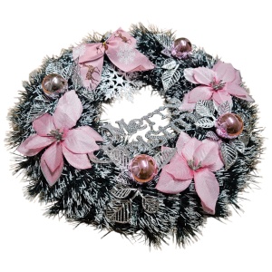 Coroniță Decorativă de Crăciun 40 cm – cu Funda, Globuri și Flori - Img 3